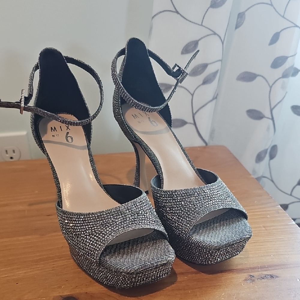 Mix No. 6 Black and Silver Heels with Ankle Strap